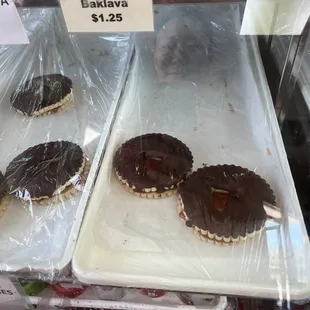a display of chocolate eclais
