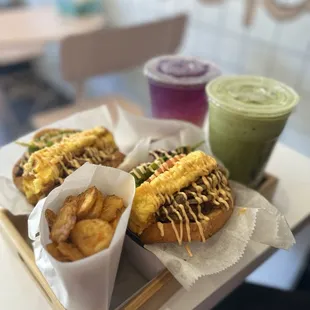 Hotpot Sammich, Sam' Chips, Iced Matcha Latte, Butterfly Lemonade