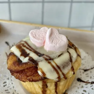 a cupcake with marshmallows on top