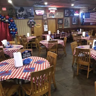 Dining room decorated for our 50th reunion.