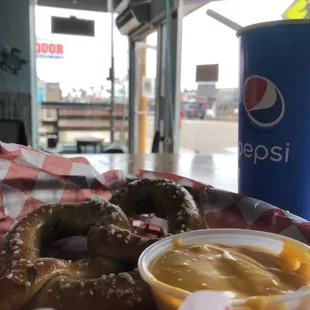 Salt and butter pretzel with cheese