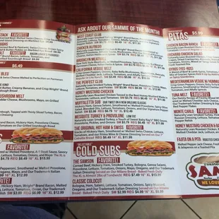 Front of menu
