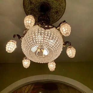 a chandelier in a hotel