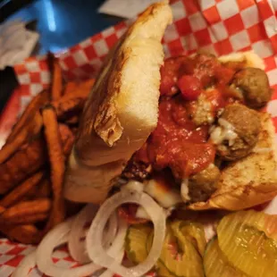 Meatball &amp; Marinara Sliders with Sweet Potato Fries