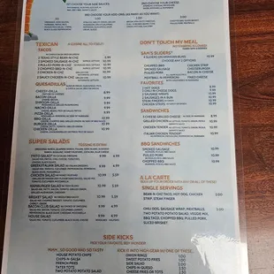 Menu Backside