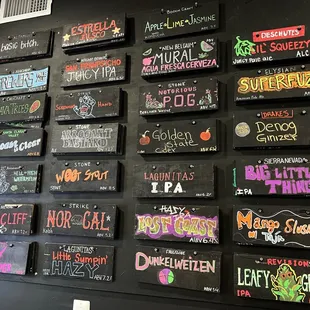 a wall full of signs