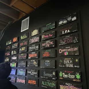 a wall full of signs