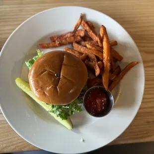 Blackened salmon sandwich  with sweet potato fries