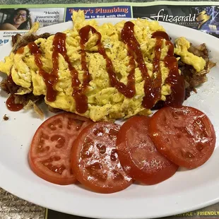 Low carb corn beef and hash , with scrambled eggs and tomatoes.Sammy sJ. Breakfast