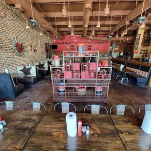 Spacious main dining room, with more seating at the bar, and a covered outdoor patio, too.