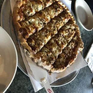 Hamburger with green olive pizza
