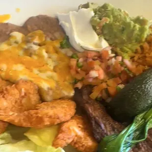 Carne asada with shrimp