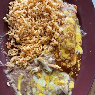 Enchilada plate w/ rice and beans