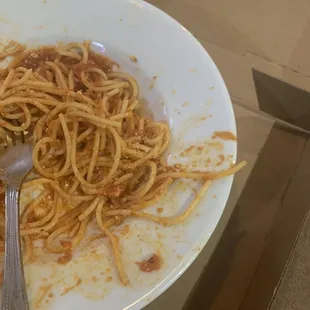Attempted to take home spaghetti leftovers...