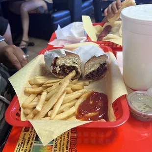 Pastrami sandwich and fries.