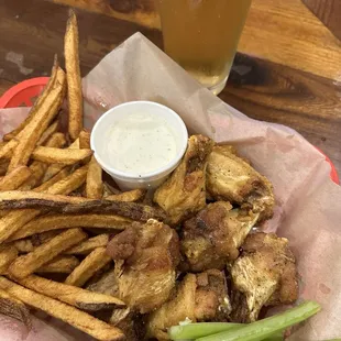 Traditional Lemon Pepper Wings, homemade fries.