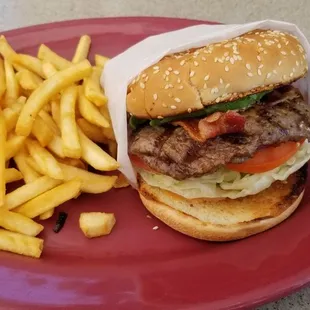 California burger. Regular burger with bacon and avocado added. Very good!