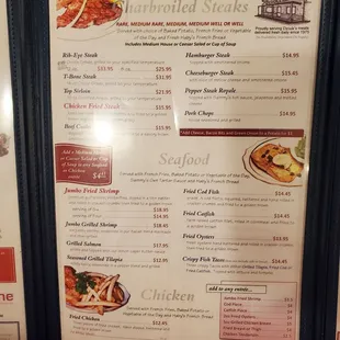 Chicken, speak and seafood