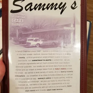 Front of small menu