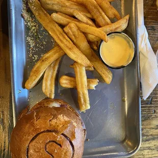 Hamburger and fries