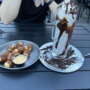 Boozy milkshake and pretzel bites