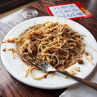 Kids spaghetti (notice all the wateriness under the noodles, we never had that before)