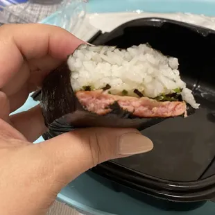 Spam Musubi- needed a drizzle of sweet sauce or on the side.