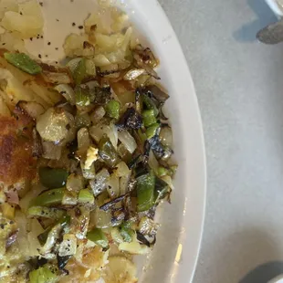 Hash browns with peppers &amp; onions added