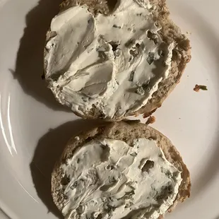 two bagels with cream cheese