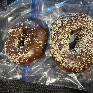 bagel on the left is from Fox's- right bagel is from Sammy's-