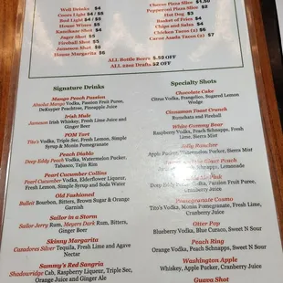 Happy Hour menu
