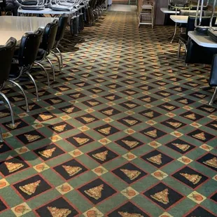 inside dining area walkway to seating &amp; register.