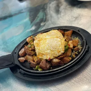 Chorizo Skillet with added grilled onions &amp; serrano peppers