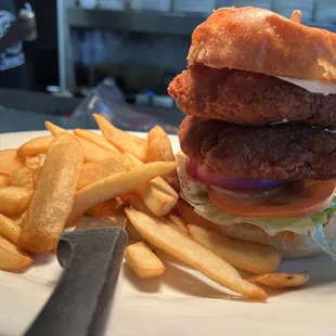 Double fried chicken burger