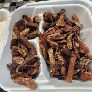 Filthy oil. Horrible french fries black on the outside gray on the inside, not edible