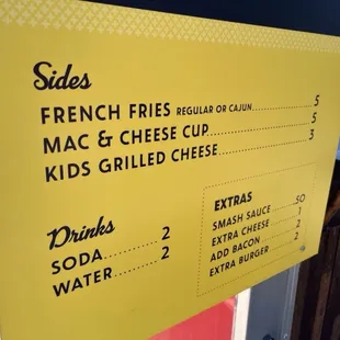 Sammy's Smashburgers menu, the sides
