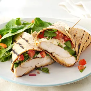 a grilled chicken wrap on a plate