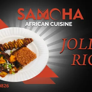 Jollof Rice Served With Plantain and Choice of Meat