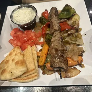 Lamb souvlaki platter