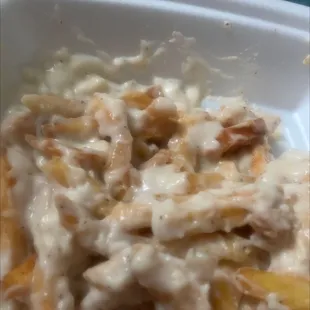Supposed to be poutine. This is fries and WHITE gravy.