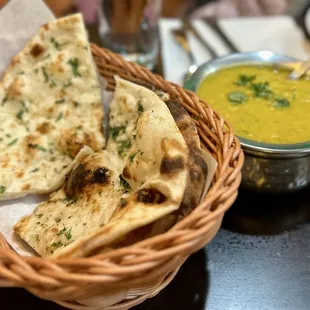 Garlic naan and Tarka Dal