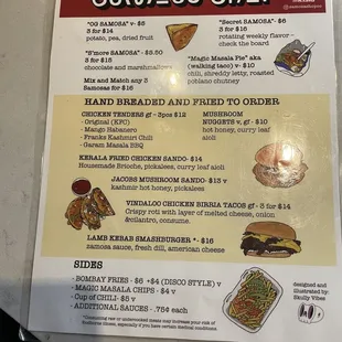 Samosa Shop Menu - dedicated celiac fryer for the fries!