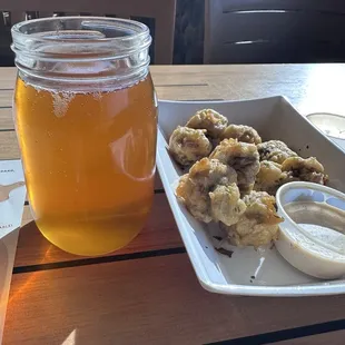 Barnburner with hand battered mushrooms