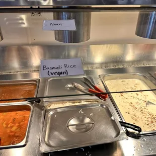 Plain Naan and basmati rice in buffet