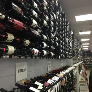 a wall of wine bottles
