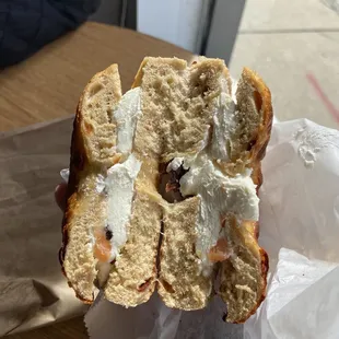 Sundried tomato bagel with lox cream cheese