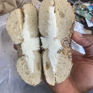 Everything bagel with Plain Cream Cheese