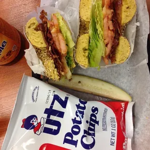 BLT on a toasted "crunchy sunflower" bagel!