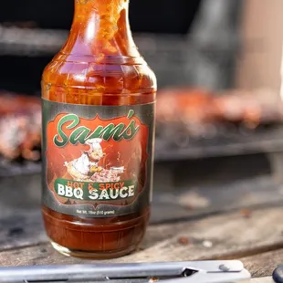 Sam's Hot &amp; Spicy BBQ Sauce is available to purchase at the restaurant and boutique local grocery stores, like Zanotto's