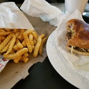 Jumbo Fries with Jalapeño  Bacon burger.